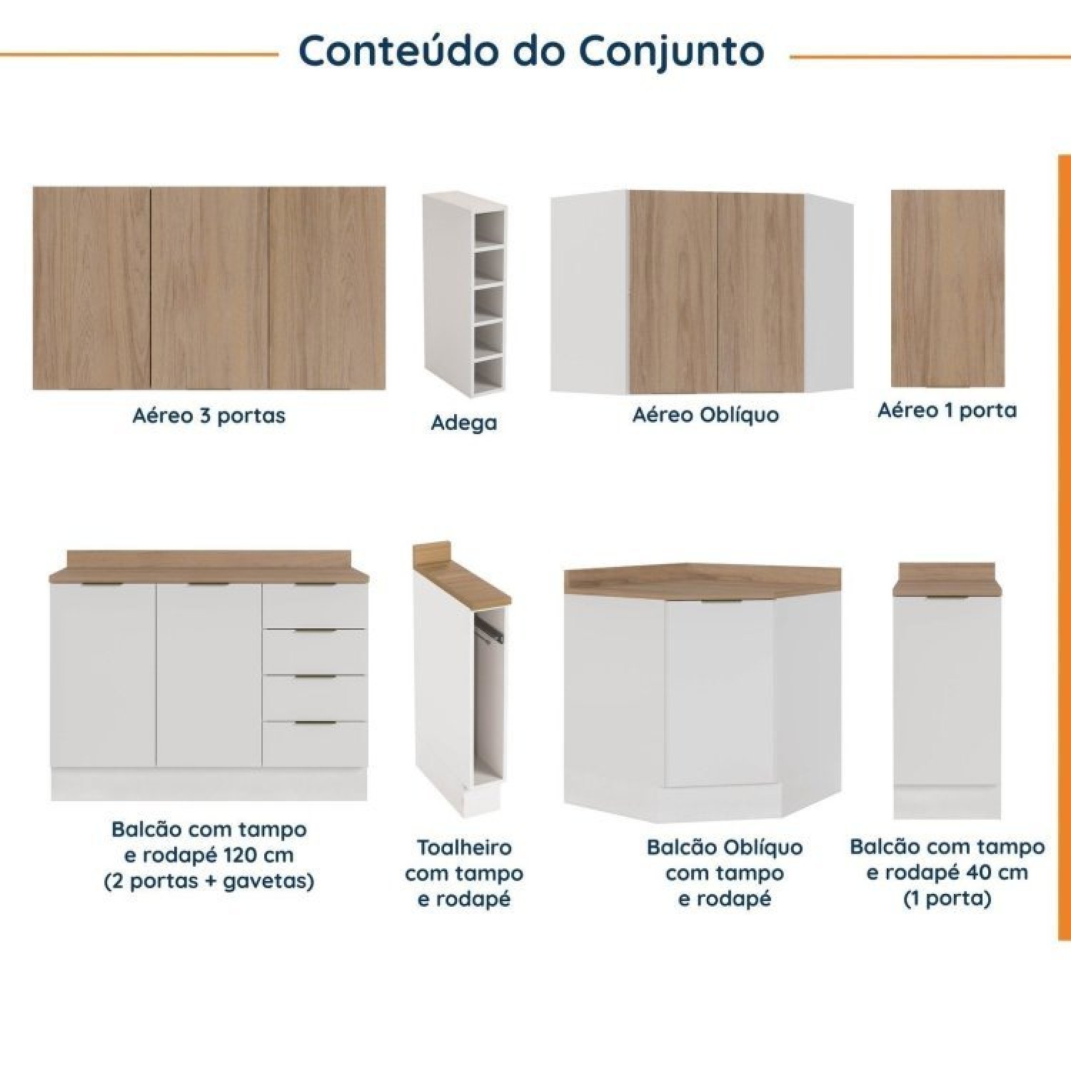 Cozinha Modulada 8 Peças 3 Aéreos 3 Balcões Adega e Toalheiro Ipanema Cabecasa Madeiramadeira - 4