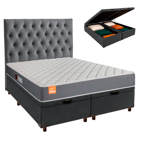 Kit Cama Box Bau + Cabeceira + Colchão King D23 - Pro - Inducol