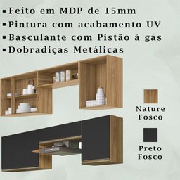 Kit Armario Aereo 3 Peças 234 cm Nature Preto Fosco PLLA - 3