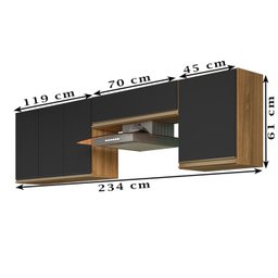 Kit Armario Aereo 3 Peças 234 cm Nature Preto Fosco PLLA - 4