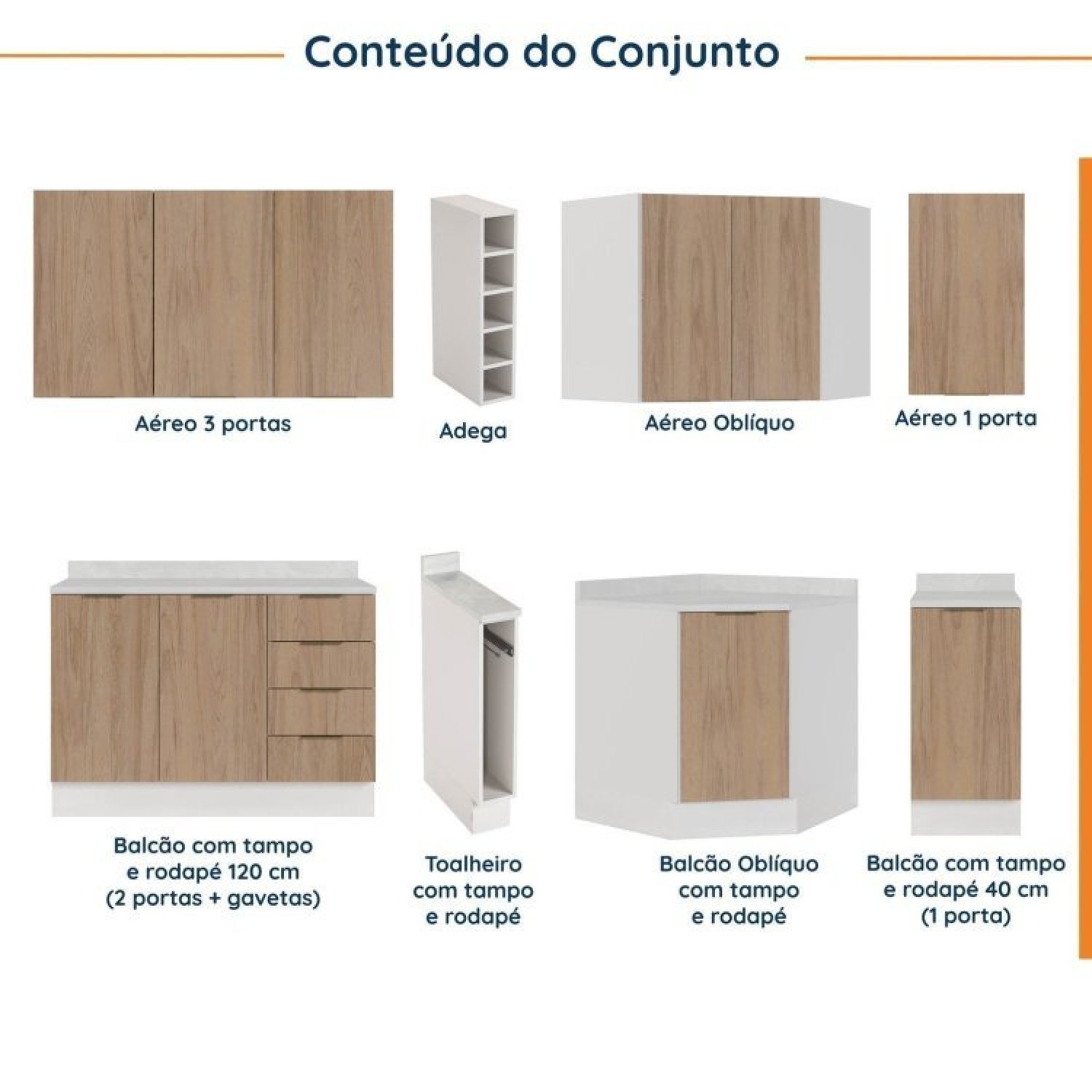 Cozinha Modulada 8 Peças 3 Aéreos 3 Balcões Adega e Toalheiro Ipanema Cabecasa Madeiramadeira - 4