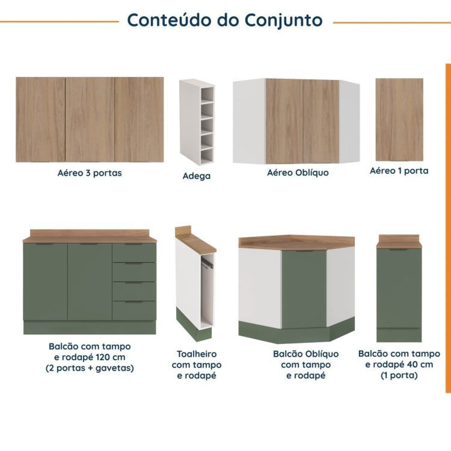 Cozinha Modulada 8 Peças 3 Aéreos 3 Balcões Adega e Toalheiro Ipanema Cabecasa Madeiramadeira - 4