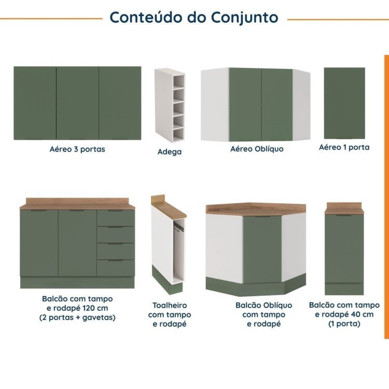 Cozinha Modulada 8 Peças 3 Aéreos 3 Balcões Adega e Toalheiro Ipanema Cabecasa Madeiramadeira - 4