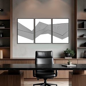 Quadro Decorativo Abstrato Linhas Kit 3 Quadros