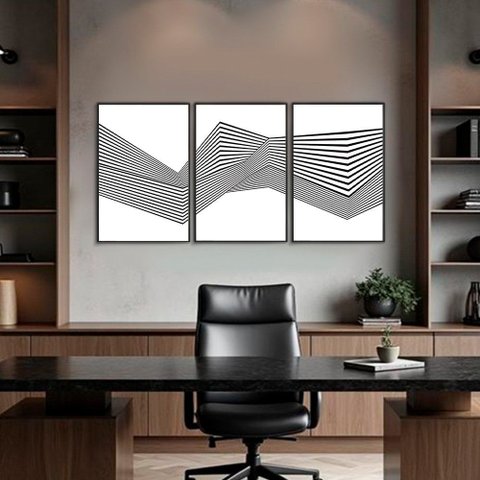 Quadro Decorativo Abstrato Linhas Kit 3 Quadros