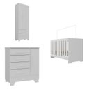 Ver imagem 2 de Quarto de Bebê Completo Guarda Roupa 3 Portas 2 Gavetas com Cômoda e Berço Lily Branco