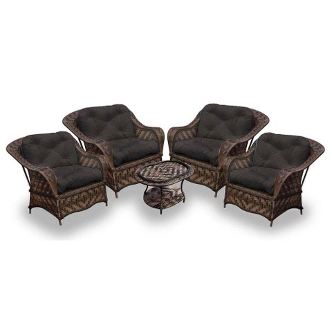 Conjunto de Poltronas Fibra Sintética Naja - 4 Poltronas + 1 Mesa Centro - Tecido Duna Marrom