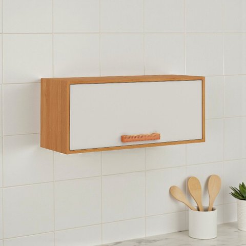 Armário de Cozinha para Geladeira 1 Porta Horizontal Basculante 80cm Nápoles Itatiaia Branco/Cinamomo/Off White