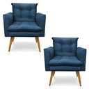 Ver imagem 1 de Kit 2 Poltronas Thais Suede Azul Marinho Pés Palito - Pallazio