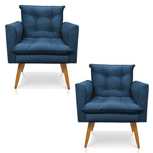 Kit 2 Poltronas Thais Suede Azul Marinho Pés Palito - Pallazio