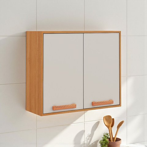 Armário de Cozinha 2 Portas 80cm Nápoles Itatiaia Branco/Cinamomo/Off White