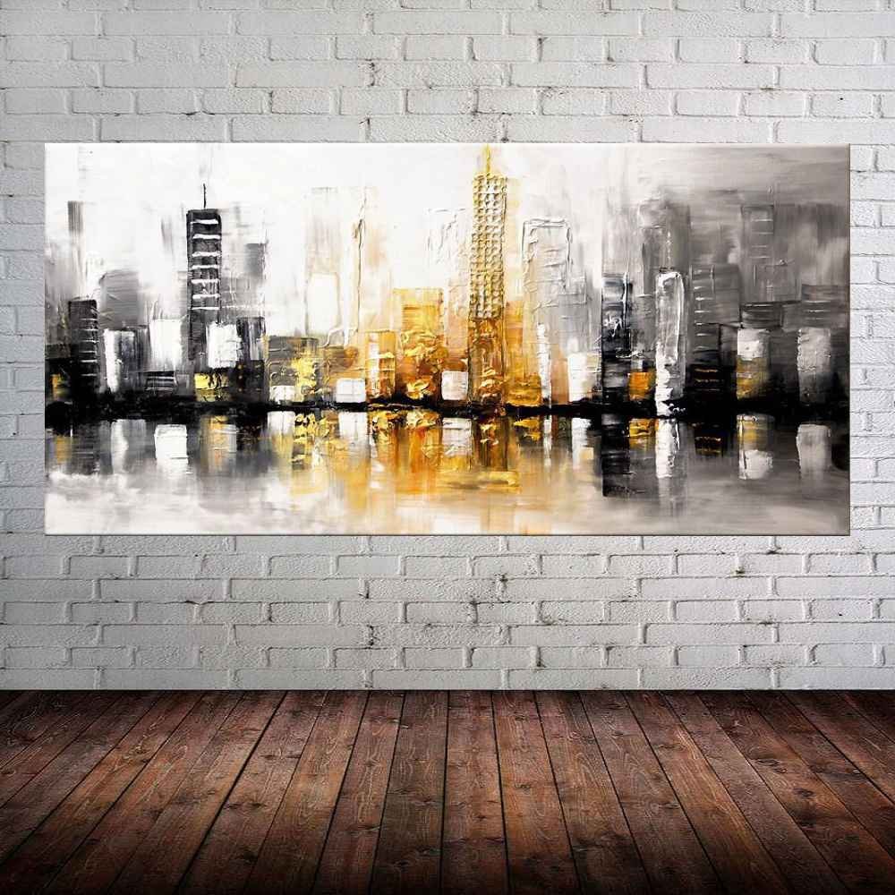 Quadro Pintura Tela Cidade Paisagem Urbana 2435: 50cm (A) x 100cm (L) - 1