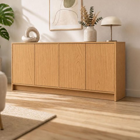 Balcão Aparador Minimalista 1,80 m com 4 Portas 100% MDF Dalla Costa Cor:Carvalho Rosé