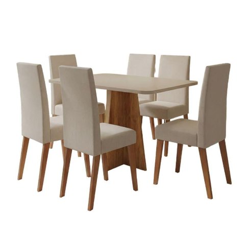 Conjunto Sala de Jantar Mesa 1,60m Moove 6 Cadeiras Veludo Milano Viero Madeirado / Marfim