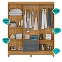 Ver imagem 4 de Guarda Roupa Casal 6 portas e 2 gavetas Panamá - Freijo / Cinza