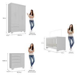 Quarto de Bebê Completo Guarda Roupa 4 Portas 2 Gavetas com Cômoda e Berço Lily Espresso Móveis - 3