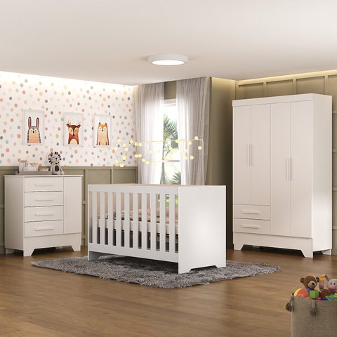 Quarto de Bebê Completo Guarda Roupa 4 Portas 2 Gavetas com Cômoda e Berço Lily Espresso Móveis