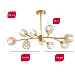 Lustre Dourado e Cristal 9 Globos Luxuoso - 5