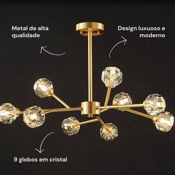 Lustre Dourado e Cristal 9 Globos Luxuoso - 6