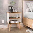 Ver imagem 2 de Kit 2 Mesas Cabeceira Pés Palito Nicho Prateleira Jogo Quarto Mesinha Lateral Cama Off White/freij