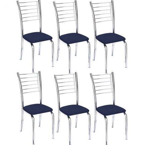 Kit 6 Cadeiras Iara Cromada para Cozinha-corino Azul