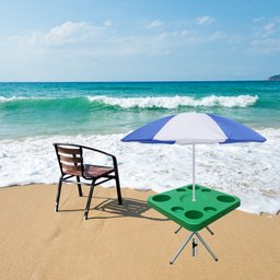 Mesa Praia Petisqueira Dobravel e Suporte Guarda Sol Chão Cor:verde - 2