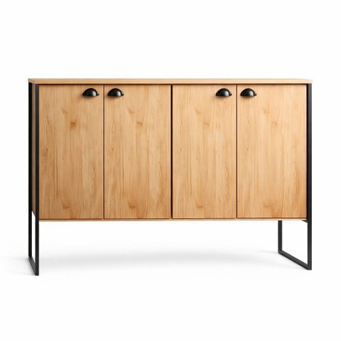 Aparador Buffet Multiuso 4 Portas em Mdf – Armário Decorativo para Sala, Jantar ou Hall: Carvalho