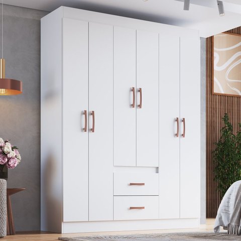 Guarda-Roupa 30206 6 Portas 2 Gavetas Rivera Branco