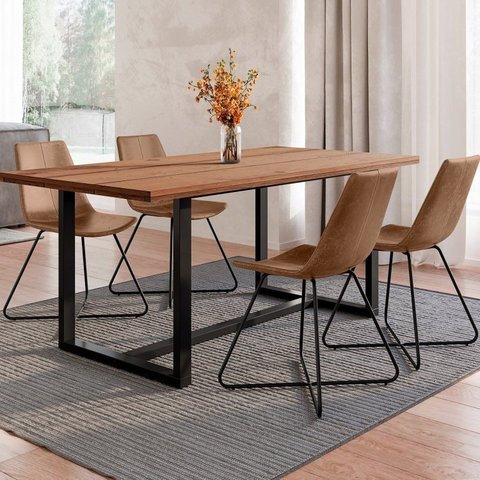 Conjunto Mesa 183 cm Rústica 4 Cadeiras Brenda Industrial Espresso Móveis Marrom