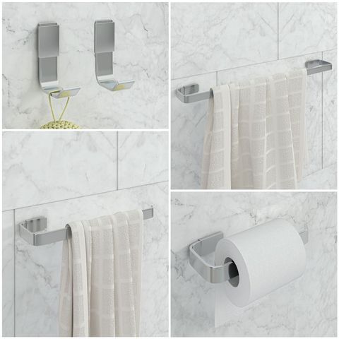 Kit de Acessórios para Banheiro 5 Peças 2 Cabides Stander:polido