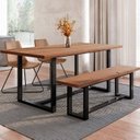 Ver imagem 1 de Conjunto Mesa com Banco e 2 Cadeiras Rústico Industrial Lumber Yescasa Marrom/Preto