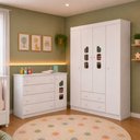 Ver imagem 1 de Conjunto Guarda Roupa e Cômoda Sapateira Infantil Lívia 100% MDF para Quarto de Bebê Branco Phoenix