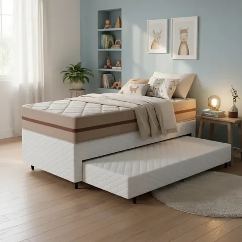 Cama Box com Colchão de Molas Ensacadas Classic Pocket + Auxiliar de Espuma Unique Solteiro 88cm