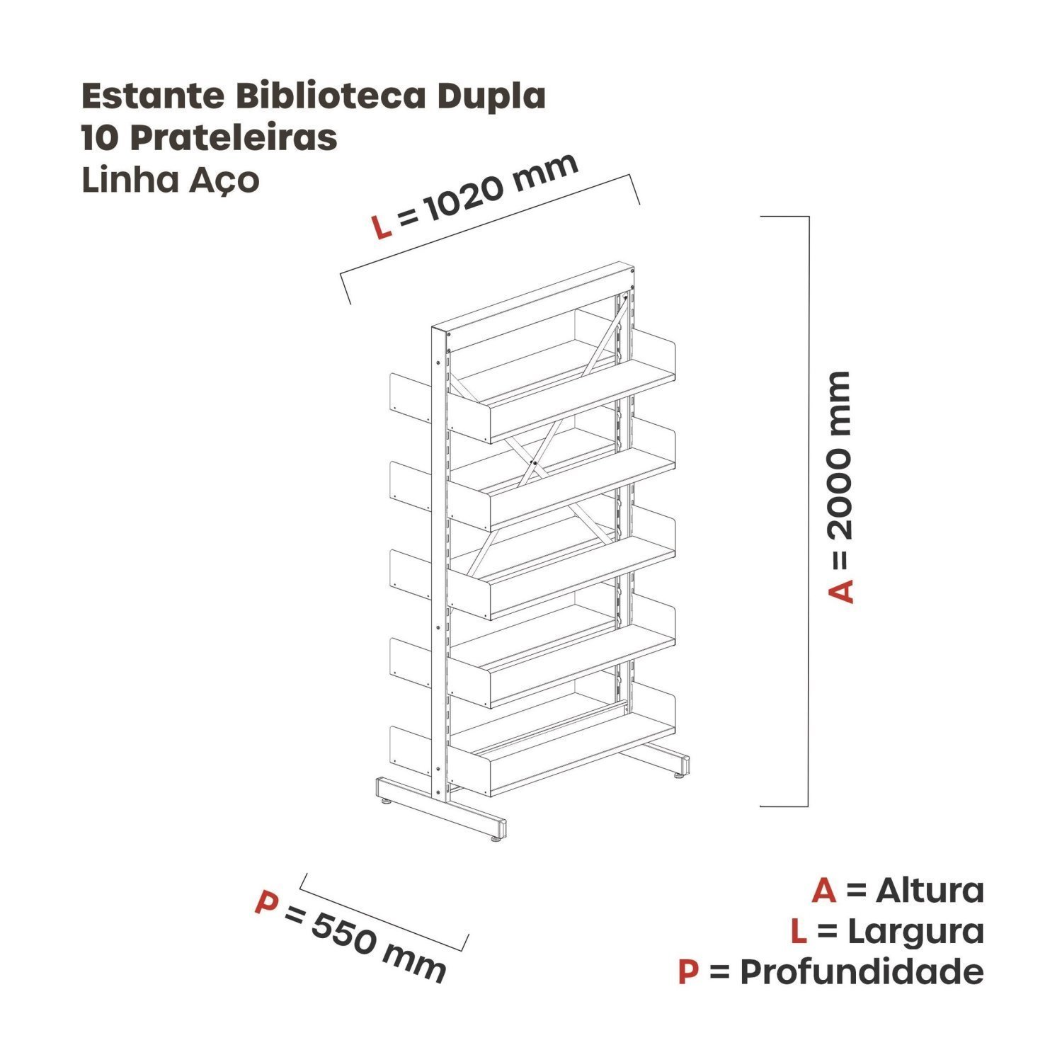 Estante Aço Biblioteca Dupla sem Base Ebdsb2000 - 2