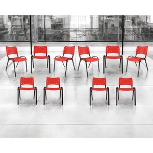 Kit com 10 Cadeiras Iso para Escola Escritório Comércio Vermelha Base Preta Ecomhome