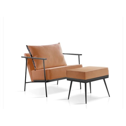 Poltrona Decorativa Sala Estar Firenze com Puff:linho