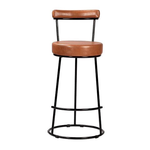 Banqueta Alta Cozinha 70cm Encosto Industrial Aço Ziria Pu Caramelo S02 - D’Rossi