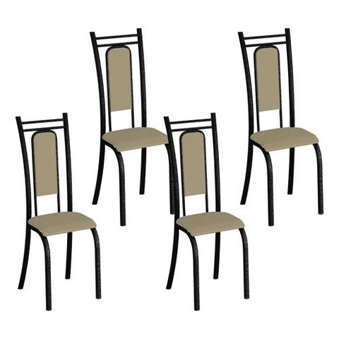 Kit 4 Cadeiras Paris Corino Creme Tubo Martelado