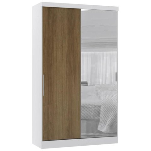 Guarda Roupa Solteiro 135cm 2 Portas e Espelho Delphi Branco/avelã L01 - Mpozenato