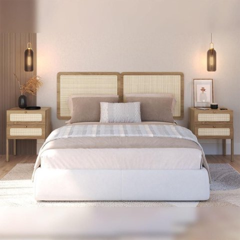 Conjunto Cabeceira Casal Hanover 160cm com Mesas de Cabeceira Fixação no Box MDP Marrom Artesano
