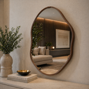 Ver imagem 4 de Espelho de Parede Orgânico com Borda em Couro Costurada Decoração Premium para Interiores