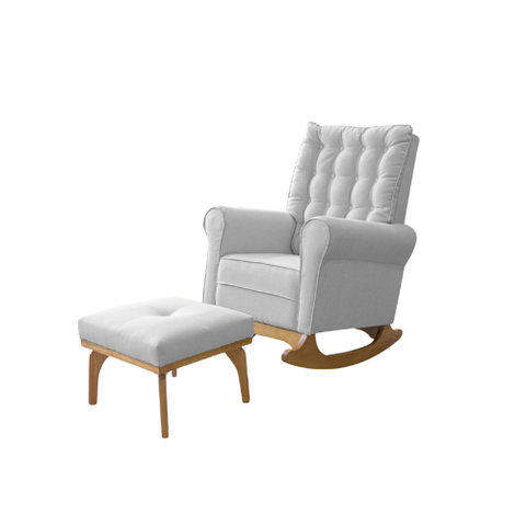 Sofá Cadeira Poltrona de Amamentação e Balanço Páris C/ Puff Linho Cinza Claro - Anjo de Casa