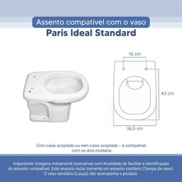 Tampa Vaso Sanitário Poliester Acrilico Paris Branco para Bacia Ideal Standard - 3