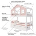 Ver imagem 6 de Beliche Infantil Casinha Dos Sonhos com Varanda 2 Gavetas Madeira Maciça Rosa Branco Megamobília