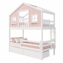 Ver imagem 3 de Beliche Infantil Casinha Dos Sonhos com Varanda 2 Gavetas Madeira Maciça Rosa Branco Megamobília