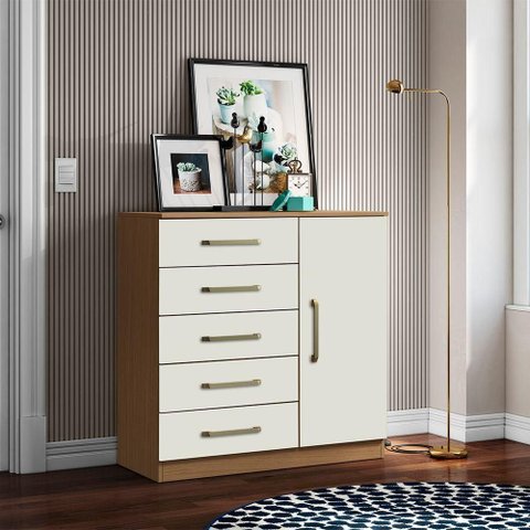 Cômoda Quarto 1 Porta Sapateira 91cm Lanaluna A09 - D'Rossi Atacama e Off White
