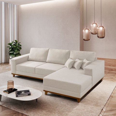Sofá Fixo com Chaise 2,5m Cronos Linho com Molas Lado Direito Meu Sofá Online