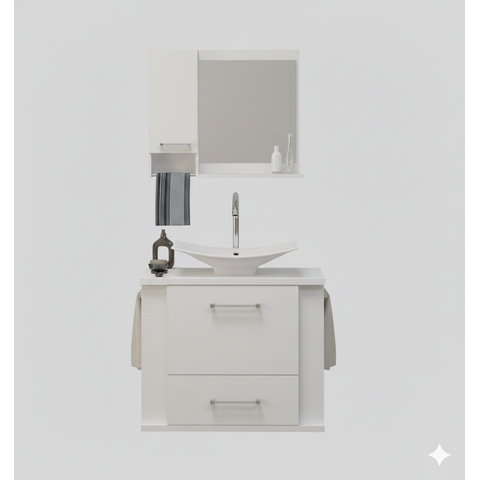 Kit Gabinete Cuba e Espelheira 60cm para Banheiro Moderno:branco