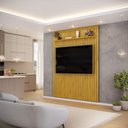 Ver imagem 1 de Painel Ripado para TV 65 Polegadas Trento 183cm para Sala de Estar Cedro DJ Móveis