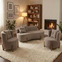 Ver imagem 1 de Conjunto 2 Poltronas + Sofá Curvo Orgânico Luna Boucle Cappucino - Montanaris Decor